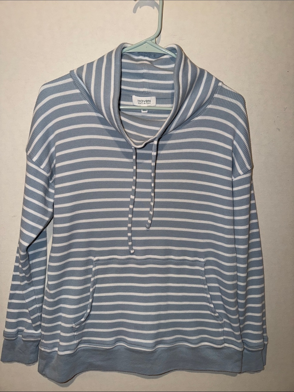 Haven Well Within Striped Light Blue & White Cowl Neck Pullover